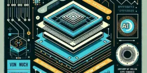 "Illustration of the von Neumann architecture model highlighting its impact on modern chip design, featuring key components such as CPU, memory, and data pathways."