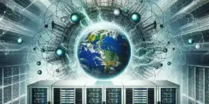 "High-performance NVIDIA Quantum-X800 InfiniBand switch showcased in a modern data center, illustrating advanced networking capabilities in B300 networking solutions for enhanced data transfer and processing efficiency."